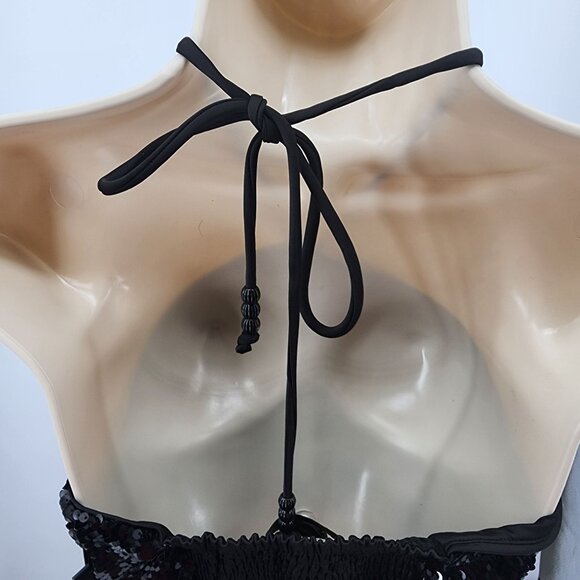 House of Harlow 1960 Women’s XS Black Sequin 2 Pc Halter Crop Top Pants Set New - Picture 11 of 14